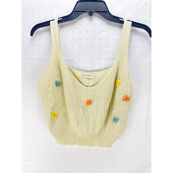 By Together Yellow Floral Knit Tank Top Size Small Cotton Cropped - Picture 1 of 7